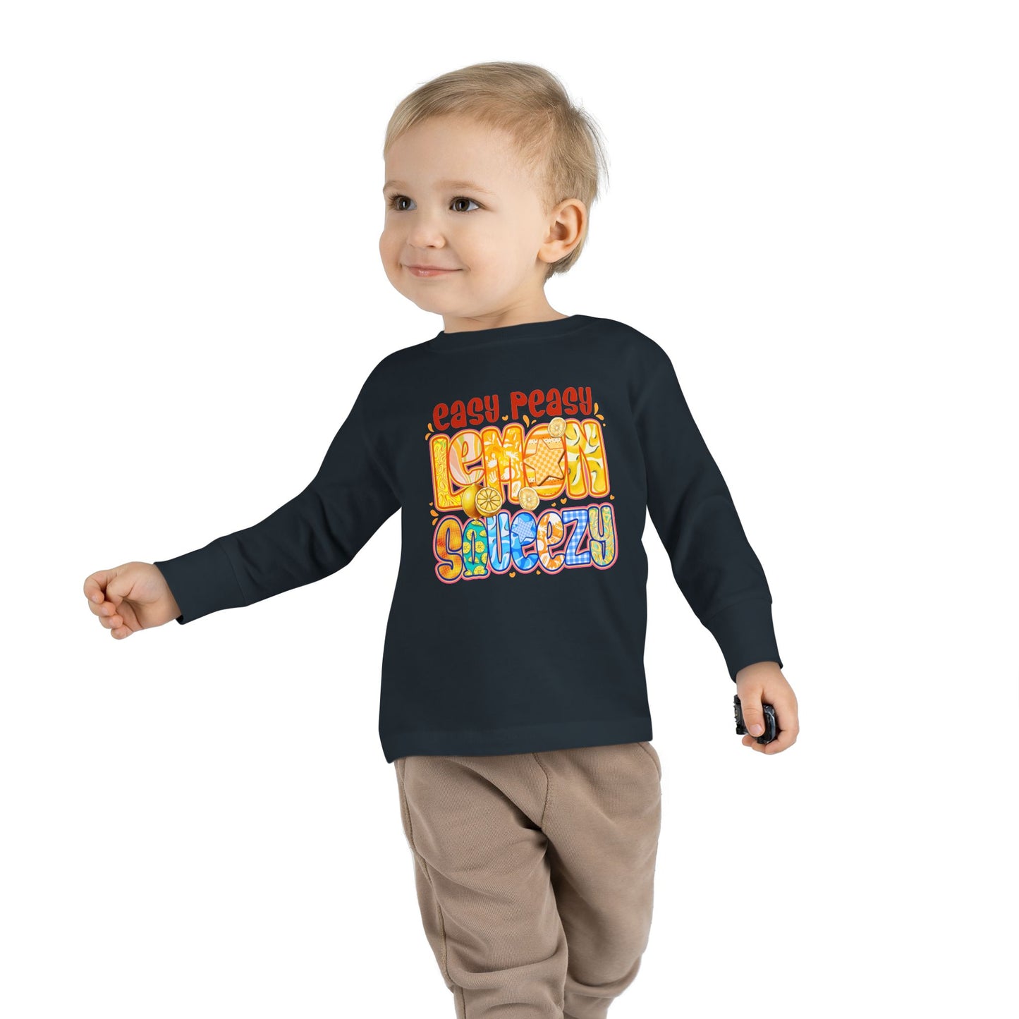 Easy Peasy Lemon Squeezy Toddler Long Sleeve Tee – Playful Citrus Graphic Shirt for Kids