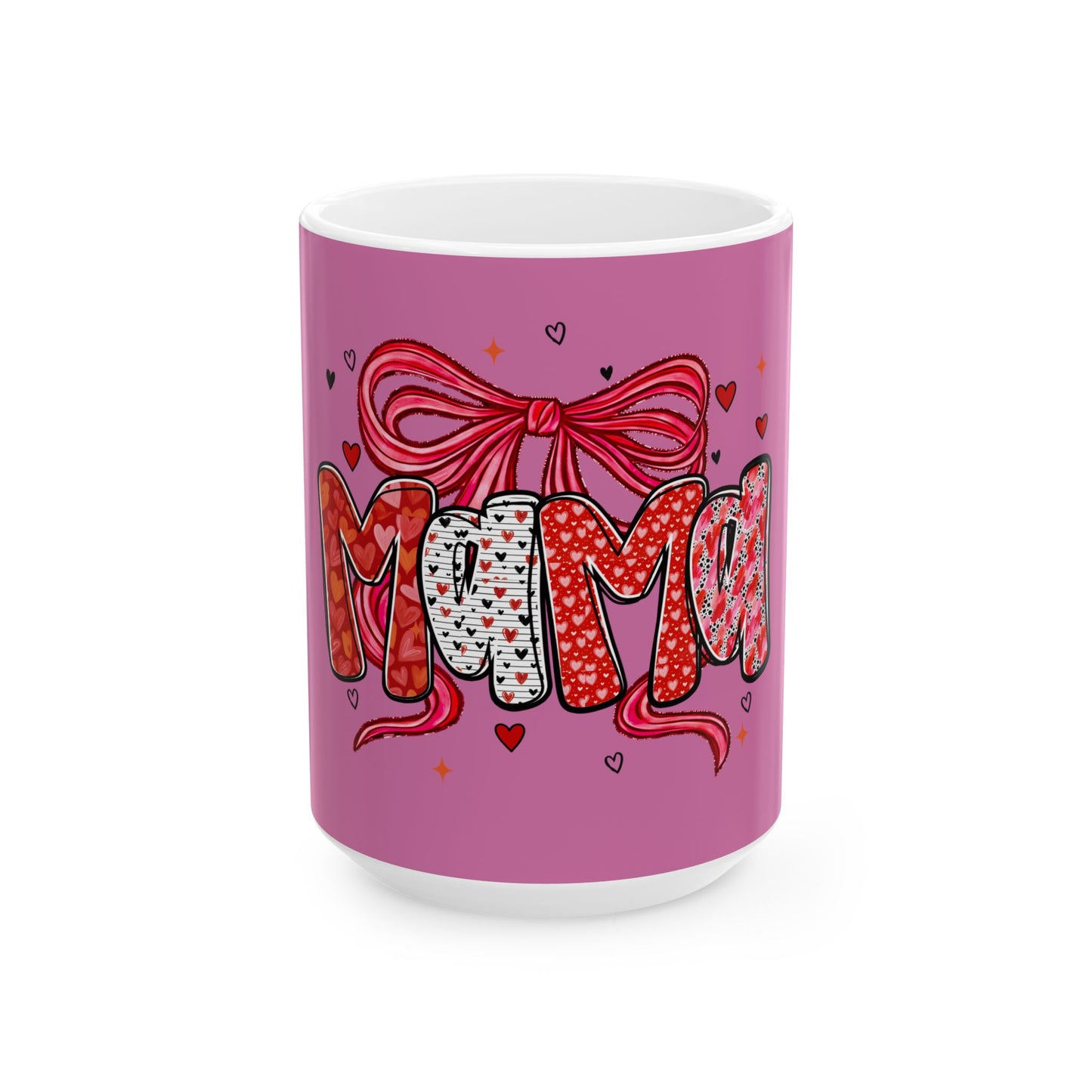 Mama Heart Ribbon Ceramic Mug — Pink Mother's Day Gift (11oz/15oz)