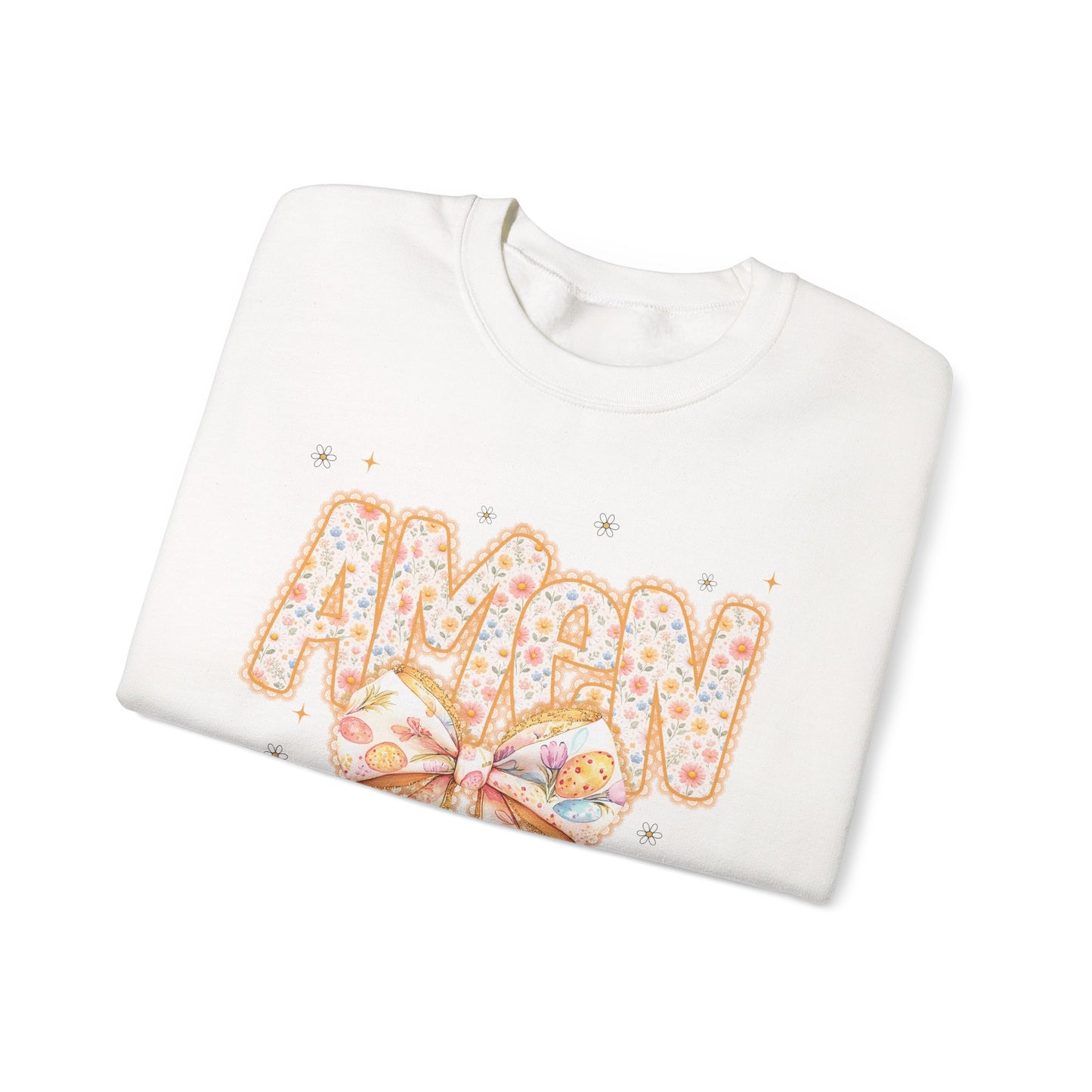 Crewneck Sweatshirt — 'AMAW' Pastel Bow Glitter Graphic