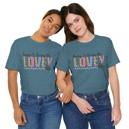 Living & Loving the LOVE Life T-Shirt — Colorful Leopard Print Hearts Tee