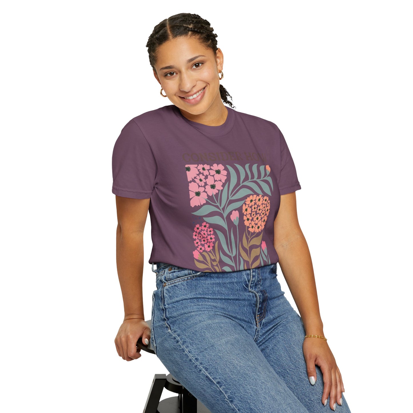 Consider How Wildflowers Grow T-Shirt — Luke 12:27 Floral Bible Quote Tee