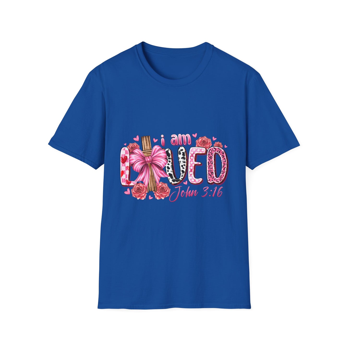 I Am Loved John 3:16 T-Shirt — Pink Floral Christian Faith Tee