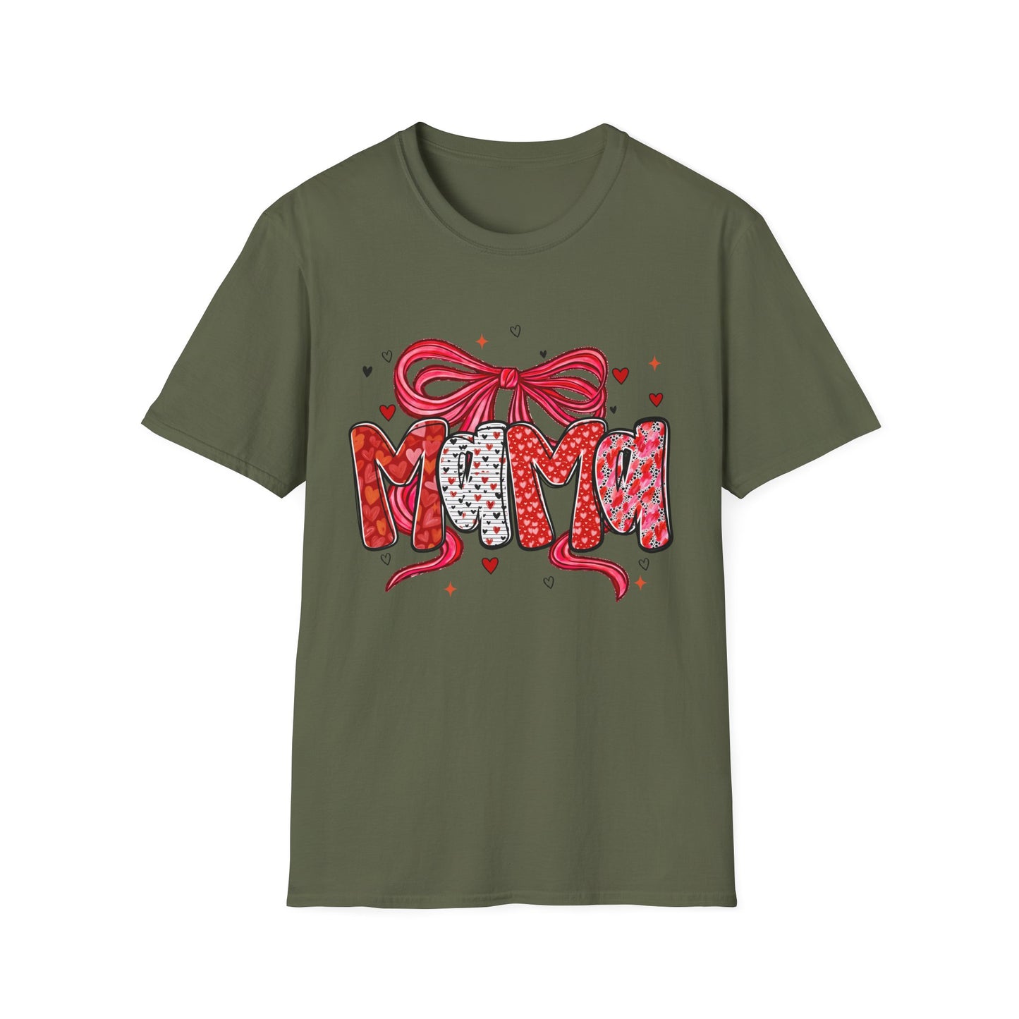 Mama Heart Graphic T-Shirt — Cute Floral ‘MAMA’ Design with Ribbon (Mother’s Day Gift)