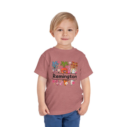 Personalized Toddler Tee — Colorful Easter Carrot Gnome Name Shirt (Remington)