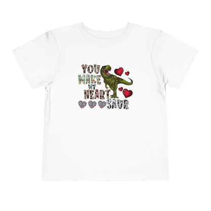 Toddler Tee — "You Make My Heart-Saur" Dinosaur Valentine Shirt