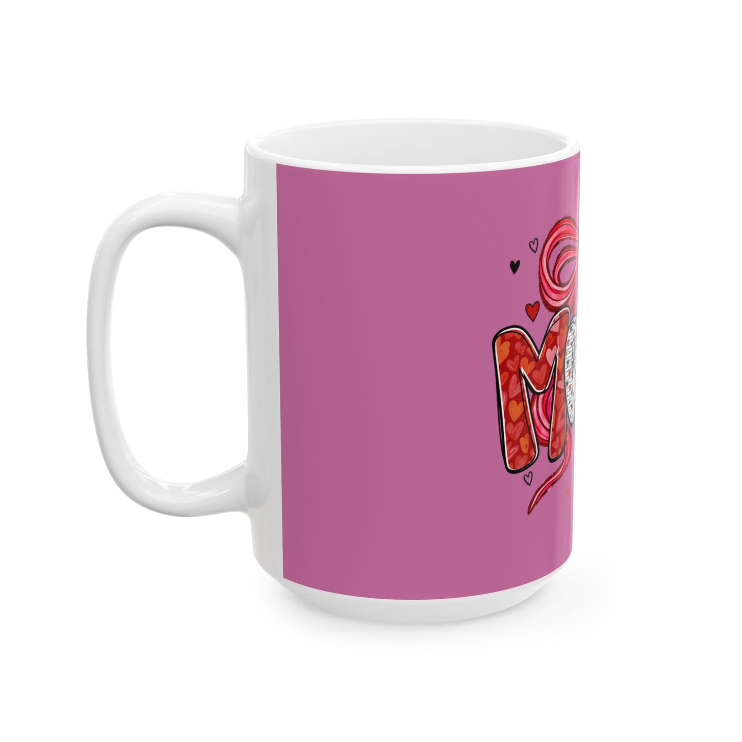 Mama Heart Ribbon Ceramic Mug — Pink Mother's Day Gift (11oz/15oz)