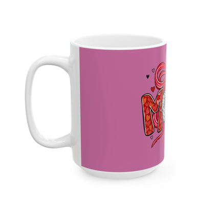 Mama Heart Ribbon Ceramic Mug — Pink Mother's Day Gift (11oz/15oz)