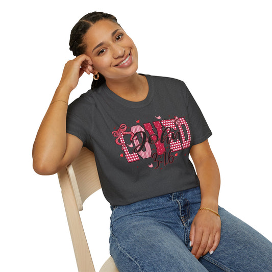 David 3:16 T-Shirt — Christian Faith Graphic Tee (Pink Plaid & Script)