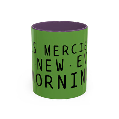 Green Accent Coffee Mug — "New Mercies Every Morning" Inspirational Tea & Coffee Cup