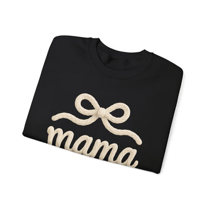 Mama Rope Bow Sweatshirt — Cozy White "mama" Crewneck for New & Expecting Moms