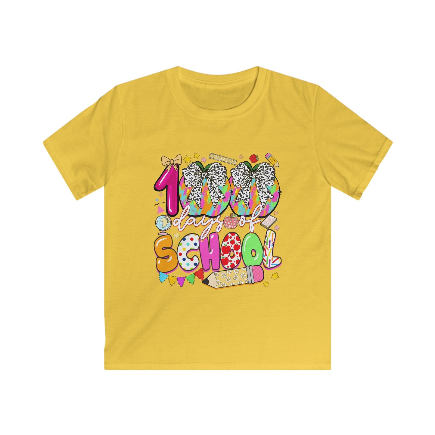 Kids Tee — Colorful "100% School" Back-to-School Graphic Shirt