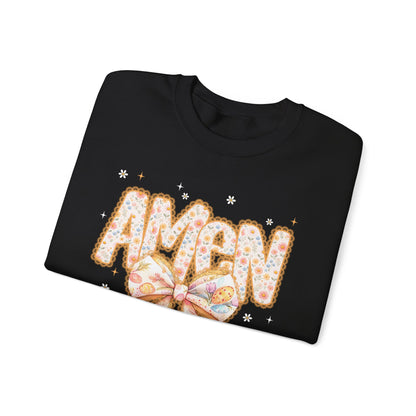 Crewneck Sweatshirt — 'AMAW' Pastel Bow Glitter Graphic