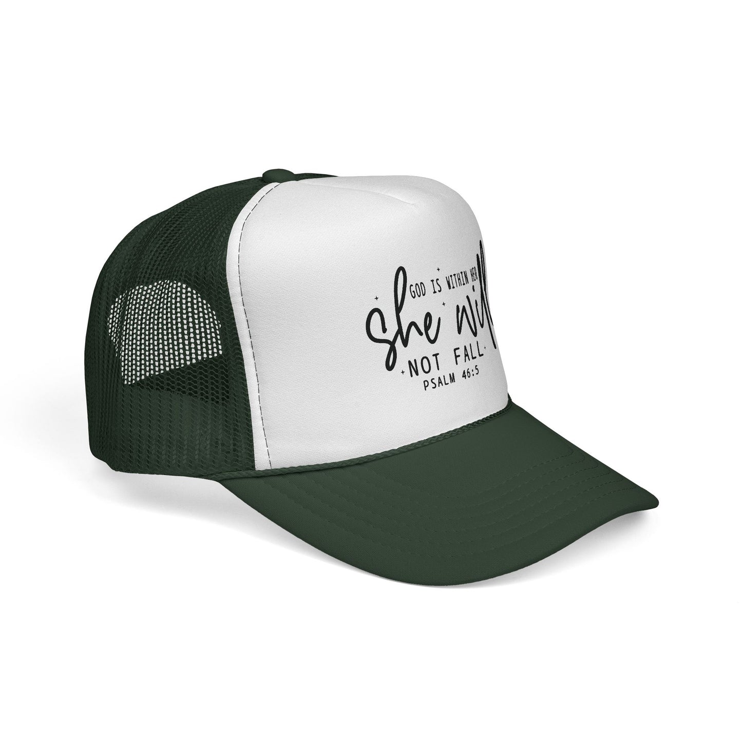 She Will Not Fail Trucker Cap – Psalm 46:5 Inspirational Christian Hat