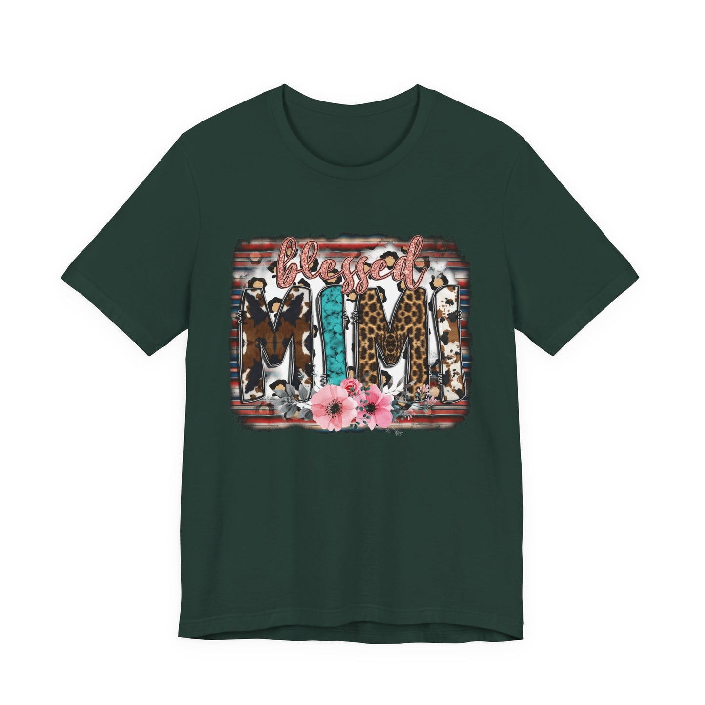 Mama Leopard & Western Floral T-Shirt — 'Mama' Graphic Tee with Cowhide, Turquoise & Pink Flowers