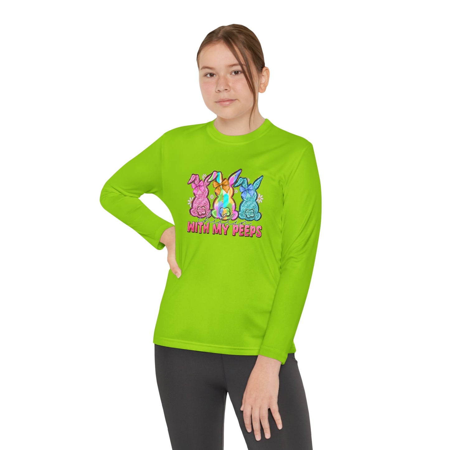 Youth Long Sleeve Tee — "With My Peeps" Colorful Easter Bunny Graphic