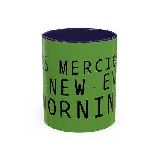 Green Accent Coffee Mug — "New Mercies Every Morning" Inspirational Tea & Coffee Cup