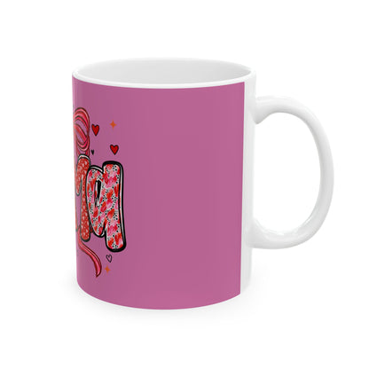 Mama Heart Ribbon Ceramic Mug — Pink Mother's Day Gift (11oz/15oz)