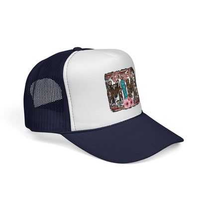 Cowgirl Trio Trucker Cap — Western Floral Graphic Mesh Hat
