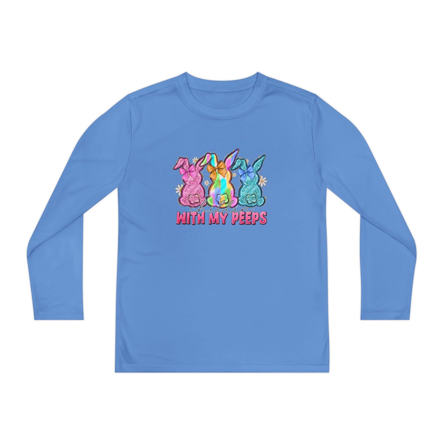 Youth Long Sleeve Tee — "With My Peeps" Colorful Easter Bunny Graphic