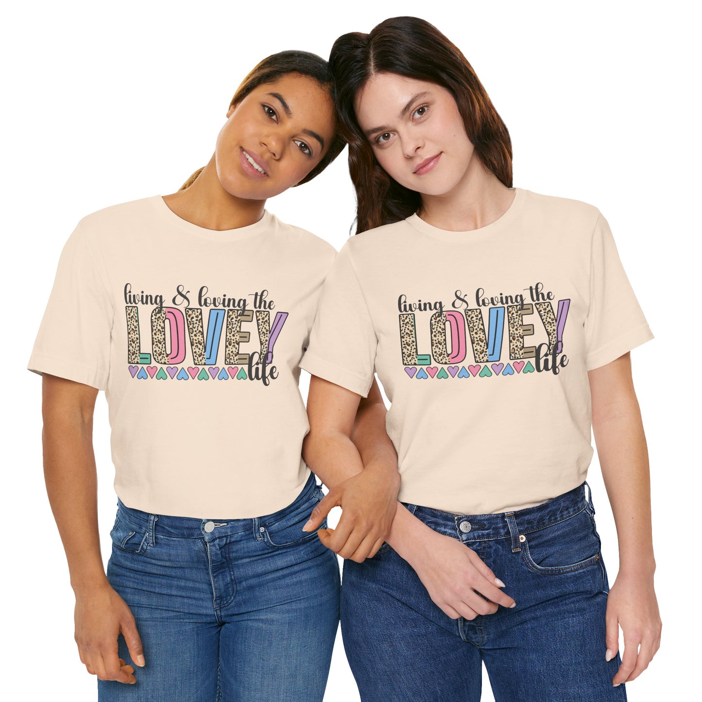 Living & Loving the LOVE Life T-Shirt — Colorful Leopard Print Hearts Tee
