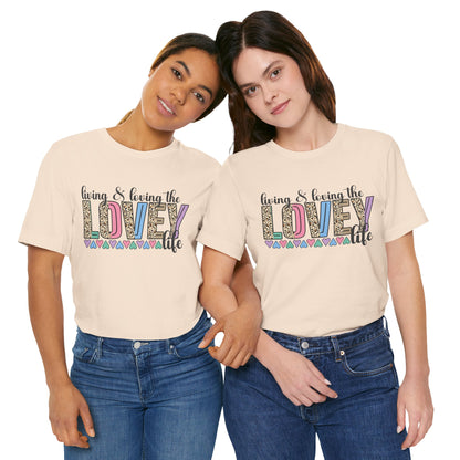 Living & Loving the LOVE Life T-Shirt — Colorful Leopard Print Hearts Tee