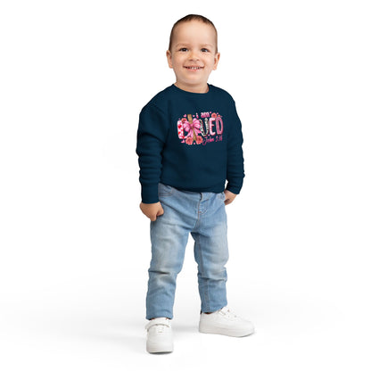 Toddler Sweatshirt - "I Am Loved" John 3:16 Pink Cross Faith Pullover