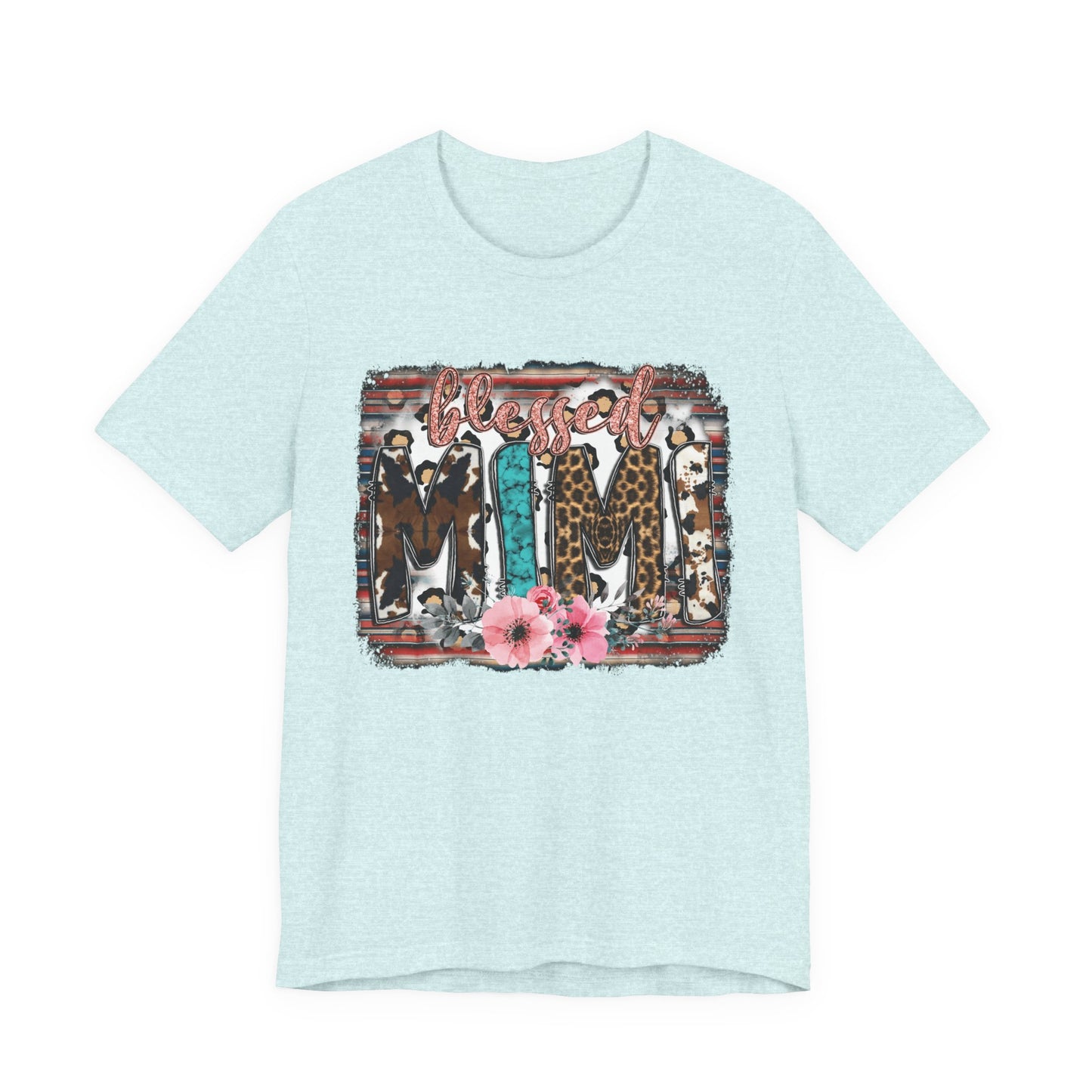 Mama Leopard & Western Floral T-Shirt — 'Mama' Graphic Tee with Cowhide, Turquoise & Pink Flowers