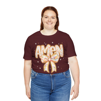 Amen Floral Bow T‑Shirt — Pastel Faith Graphic Tee