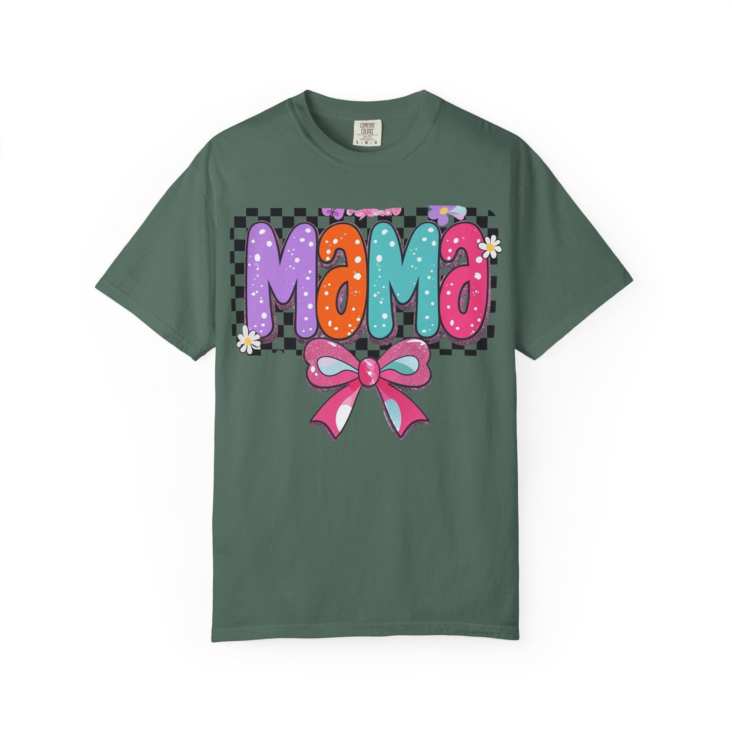 Mama Graphic T-Shirt — Colorful Retro Bow Design- COMFORT COLORS