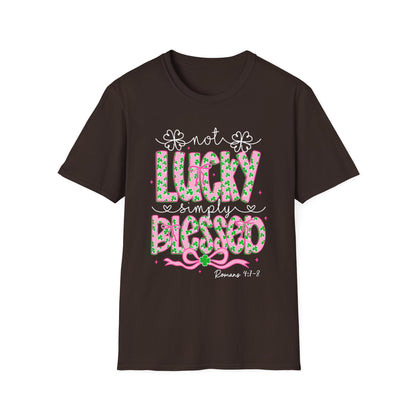 Lucky Simply Blessed T-Shirt — "Not Lucky, Simply Blessed" Christian St. Patrick's Tee