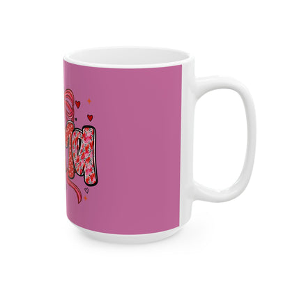 Mama Heart Ribbon Ceramic Mug — Pink Mother's Day Gift (11oz/15oz)