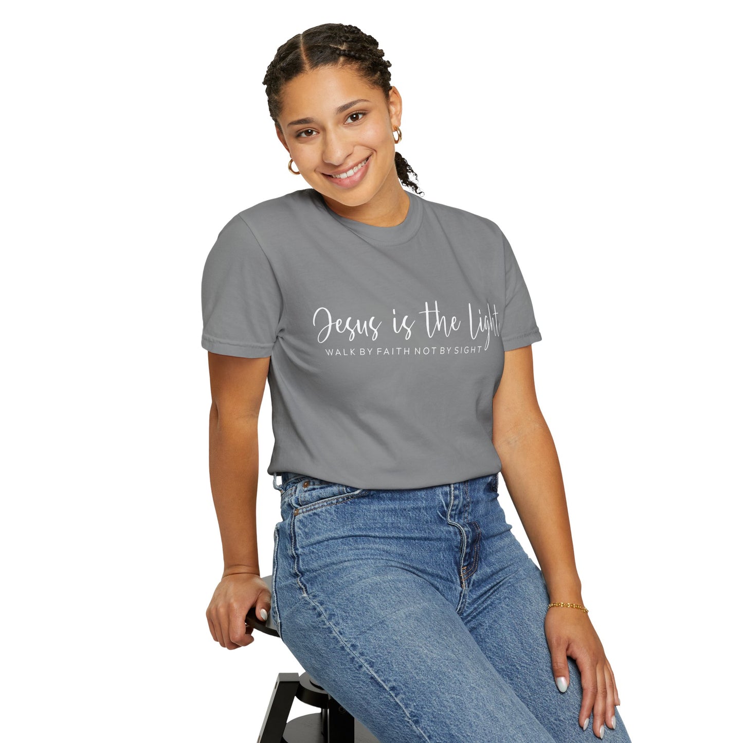 Jesus Is the Light T-Shirt — "Walk by Faith Not by Sight" Christian Tee- comfort colors
