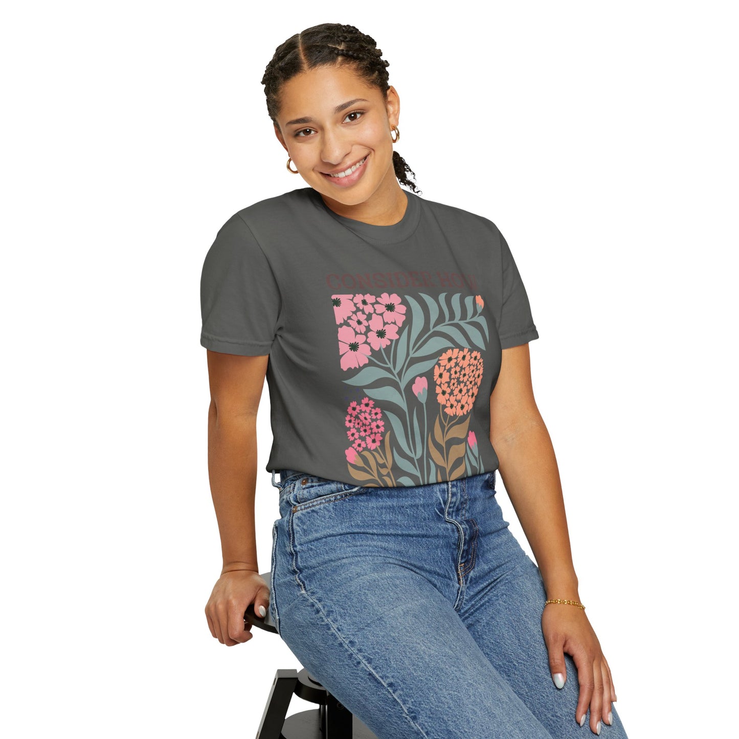 Consider How Wildflowers Grow T-Shirt — Luke 12:27 Floral Bible Quote Tee