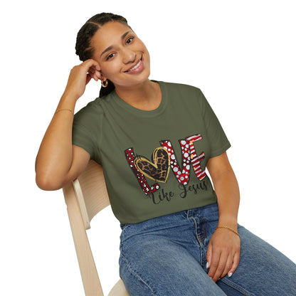 Love Like Jesus T-Shirt — Christian Faith Graphic Tee with Heart Lettering