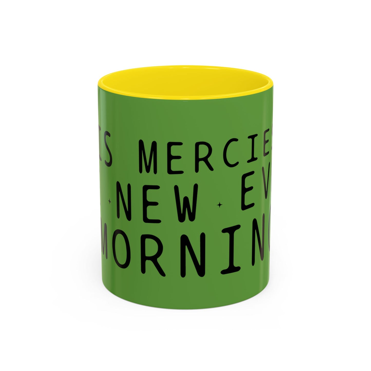 Green Accent Coffee Mug — "New Mercies Every Morning" Inspirational Tea & Coffee Cup