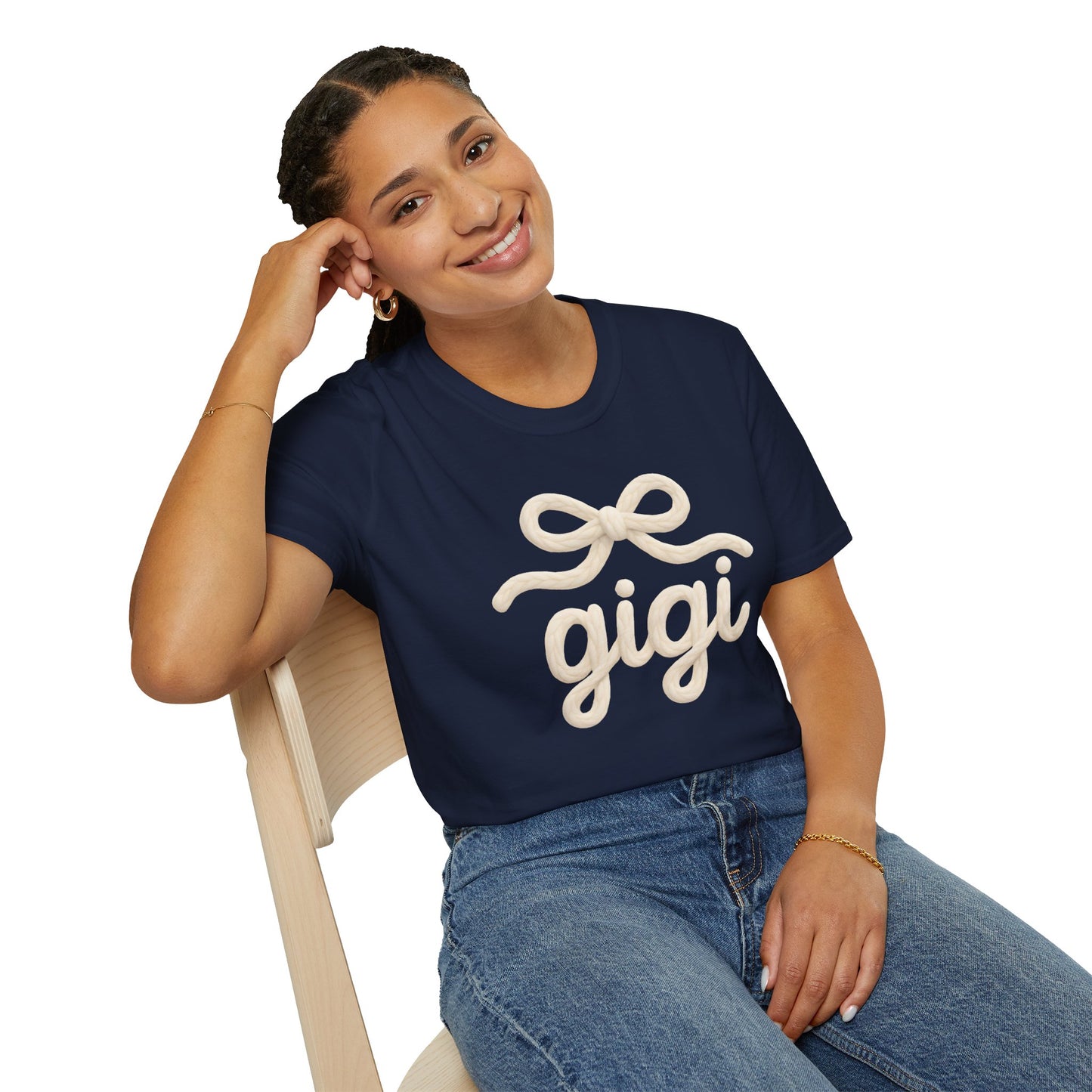 Gigi Script Bow T-Shirt — Cute Grandma Gigi Gift