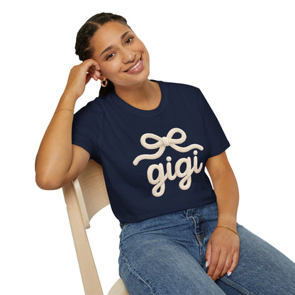 Gigi Script Bow T-Shirt — Cute Grandma Gigi Gift