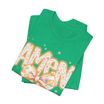 Amen Floral Bow T‑Shirt — Pastel Faith Graphic Tee