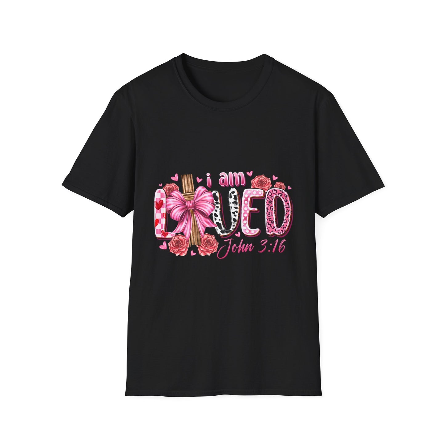 I Am Loved John 3:16 T-Shirt — Pink Floral Christian Faith Tee