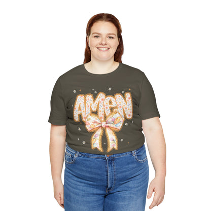 Amen Floral Bow T‑Shirt — Pastel Faith Graphic Tee