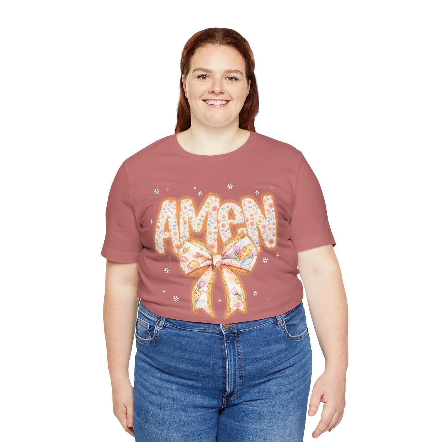 Amen Floral Bow T‑Shirt — Pastel Faith Graphic Tee
