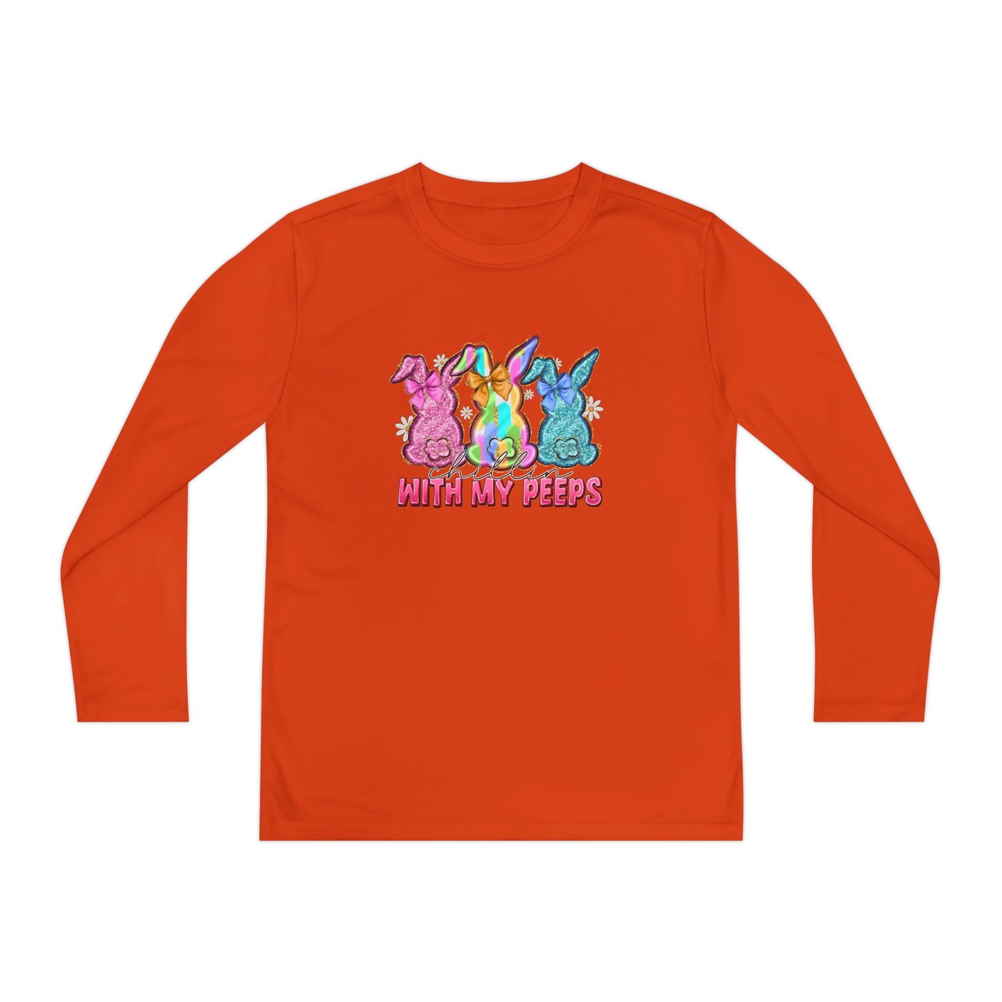 Youth Long Sleeve Tee — "With My Peeps" Colorful Easter Bunny Graphic