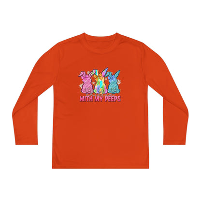 Youth Long Sleeve Tee — "With My Peeps" Colorful Easter Bunny Graphic