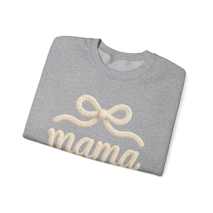 Mama Rope Bow Sweatshirt — Cozy White "mama" Crewneck for New & Expecting Moms