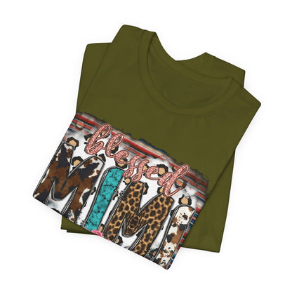 Mama Leopard & Western Floral T-Shirt — 'Mama' Graphic Tee with Cowhide, Turquoise & Pink Flowers