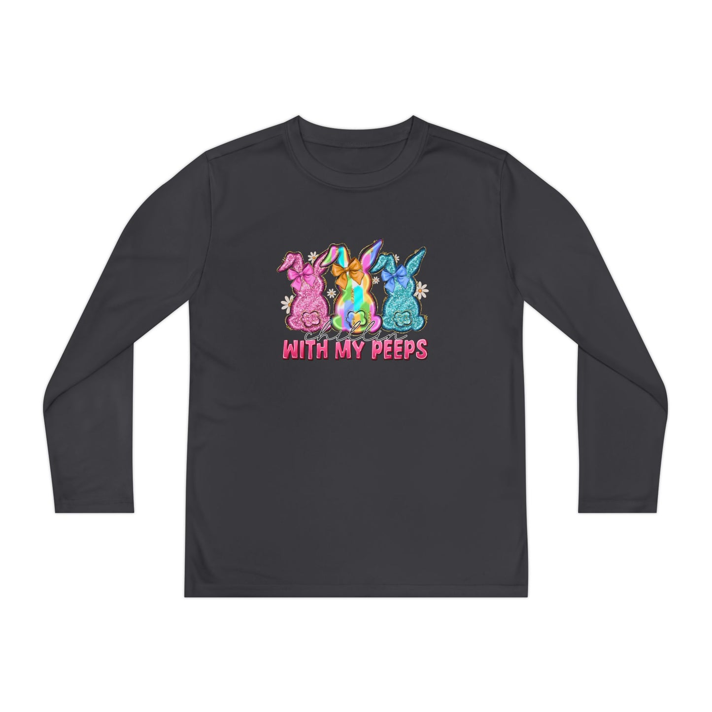 Youth Long Sleeve Tee — "With My Peeps" Colorful Easter Bunny Graphic