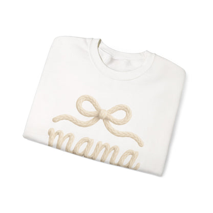 Mama Rope Bow Sweatshirt — Cozy White "mama" Crewneck for New & Expecting Moms