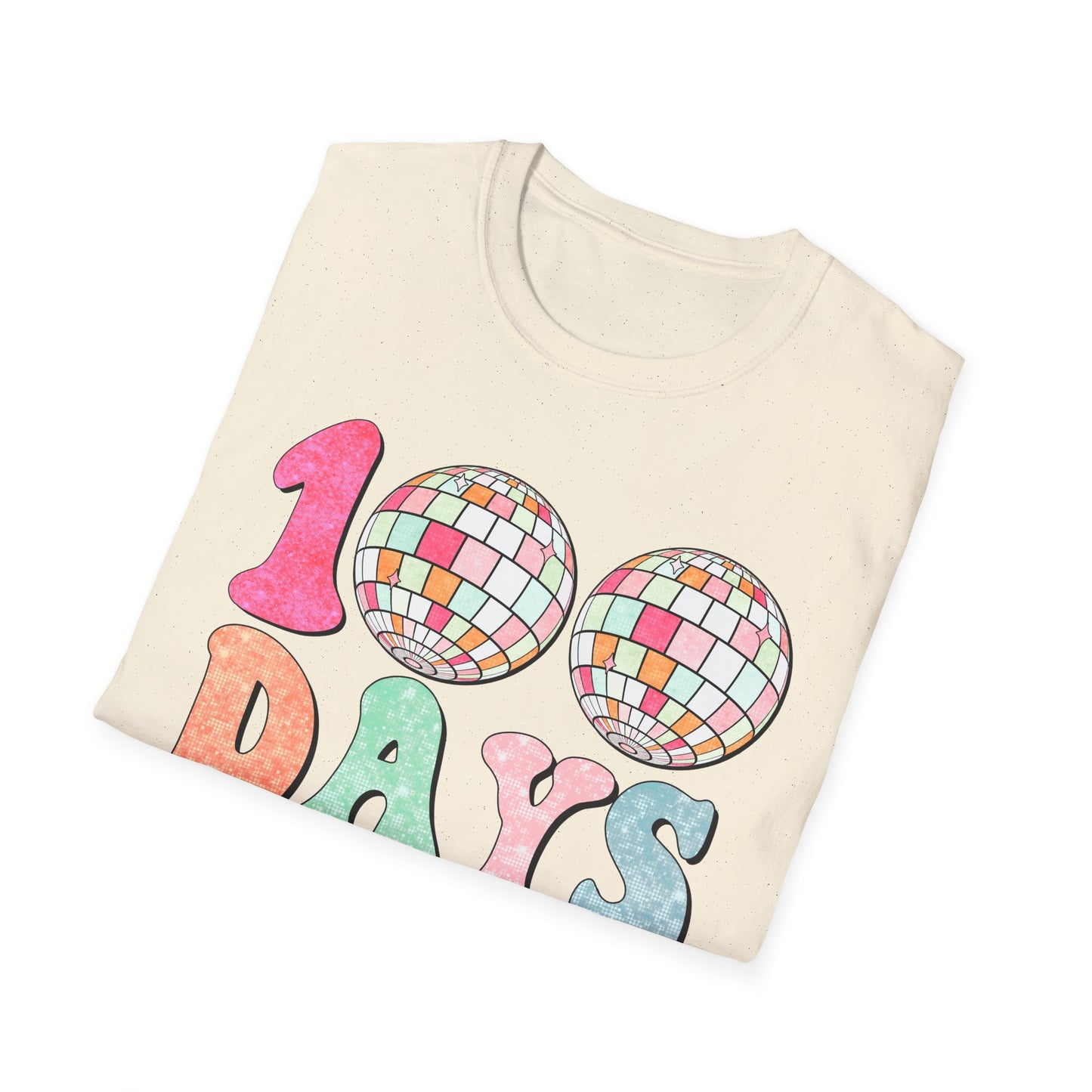 100 Days of School T-Shirt — Colorful Retro Disco Celebration Tee for Students & Teachers