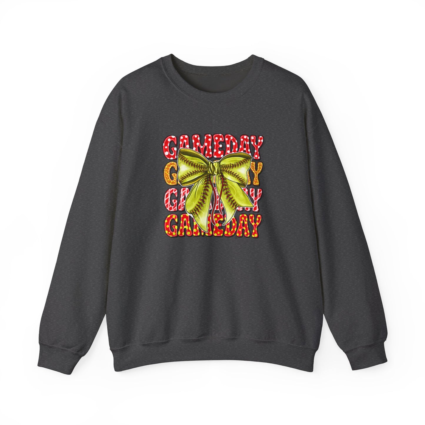 Crewneck Sweatshirt — Candy Cane Bow Graphic Holiday Pullover