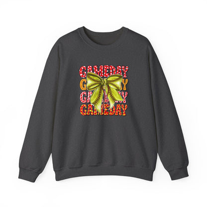 Crewneck Sweatshirt — Candy Cane Bow Graphic Holiday Pullover